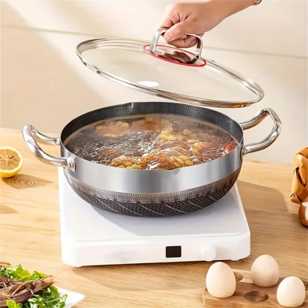 Silver Double-Sided Honeycomb Frying And Boiling Pot