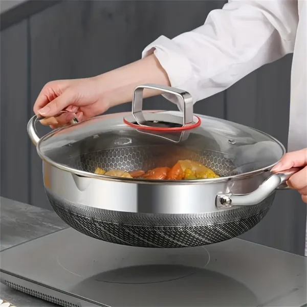 Silver Double-Sided Honeycomb Frying And Boiling Pot