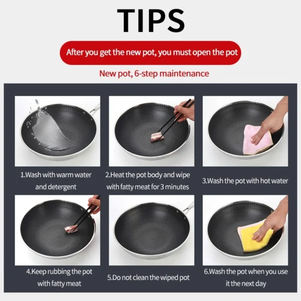 20dc78aa33cd20ee8d2b4689484b2941.webp 316 Stainless Steel Honeycomb Wok | Non-Stick Double Full Screen Pan | Scratch-Resistant No Coating Wok