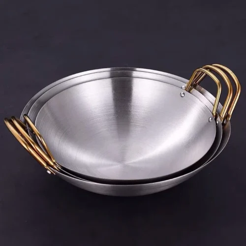 40cm Stainless Steel Wok with Golden Handle | Anti-Rust Plain Wok | Gas Stove Cooking Pan