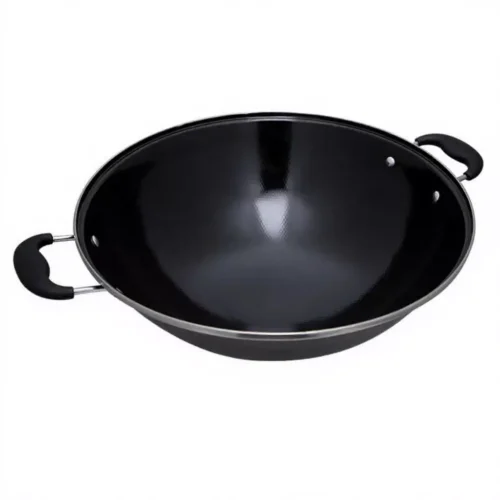 DESSINO Black Enamel Wok | Thick Cast Iron Kuali | Dual Handle Heavy Duty Cooking Wok